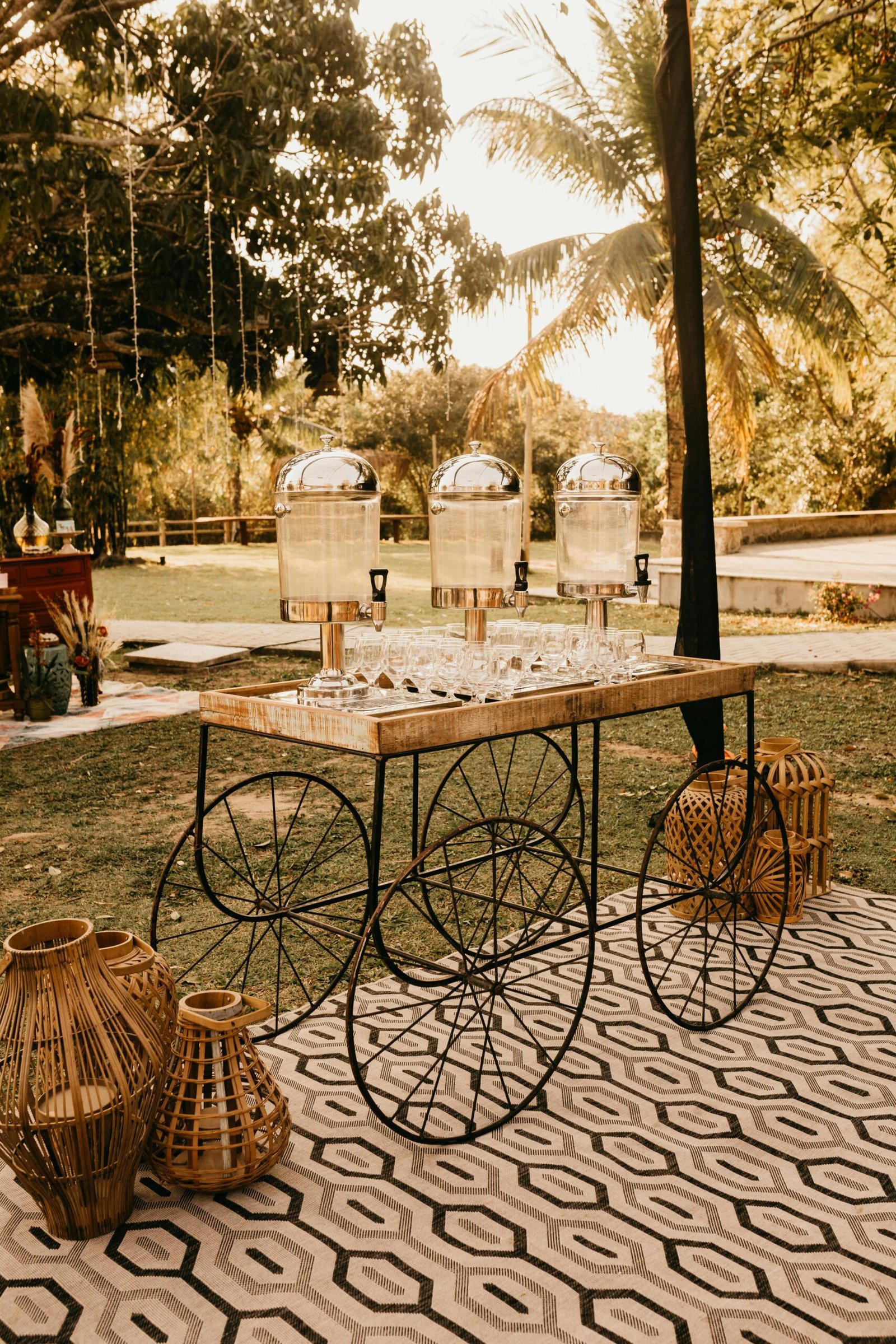 Beverage cart styled for an outdoor Tonic and Timber event